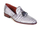 Paul Parkman (FREE Shipping) Men's Grey Genuine Crocodile Tassel Loafers (ID