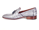 Paul Parkman (FREE Shipping) Men's Grey Genuine Crocodile Tassel Loafers (ID