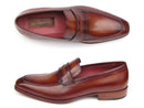 Paul Parkman (FREE Shipping) Men's Penny Loafers Tobacco & Bordeaux Hand-Painted Shoes (ID