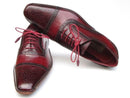 Paul Parkman (FREE Shipping) Men's Side Handsewn Captoe Oxfords - Red / Bordeaux Leather Upper and Leather Sole (ID