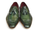 Paul Parkman (FREE Shipping) Men's Side Handsewn Tassel Loafers Green Shoes (ID