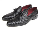 Paul Parkman (FREE Shipping) Men's Tassel Loafers Black Woven Leather (ID