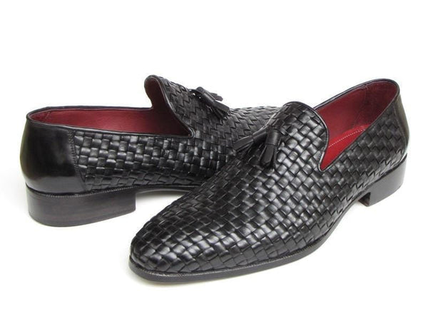 Paul Parkman (FREE Shipping) Men's Tassel Loafers Black Woven Leather (ID#085-BLK)-'--JadeMoghul Inc.