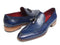 Paul Parkman (FREE Shipping) Men's Tassel Loafers Blue Hand Painted Leather (ID