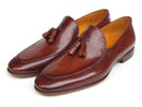 Paul Parkman (FREE Shipping) Men's Tassel Loafers Brown Hand Painted Leather (ID
