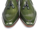 Paul Parkman (FREE Shipping) Men's Tassel Loafers Green Hand Painted Leather (ID