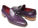 Paul Parkman (FREE Shipping) Men's Tassel Loafers Purple Hand Painted Leather (ID