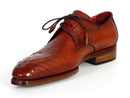 Paul Parkman (FREE Shipping) Men's Tobacco Color Genuine Ostrich Leather Upper Derby Shoes (ID