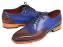 Paul Parkman (FREE Shipping) Men's Wingtip Oxford Goodyear Welted Blue & Brown (ID