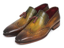 Paul Parkman (FREE Shipping) Men's Wingtip Tassel Loafers Green (ID