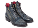 Paul Parkman (FREE Shipping) Navy Genuine Crocodile & Calfskin Side Zipper Boots (ID