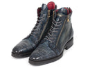 Paul Parkman (FREE Shipping) Navy Genuine Crocodile & Calfskin Side Zipper Boots (ID