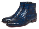 Paul Parkman (FREE Shipping) Navy Genuine Crocodile Side Zipper Boots (ID