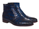 Paul Parkman (FREE Shipping) Navy Genuine Crocodile Side Zipper Boots (ID