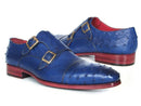 Paul Parkman (FREE Shipping) Sax Blue Genuine Ostrich Double Monkstraps (ID