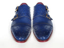 Paul Parkman (FREE Shipping) Sax Blue Genuine Ostrich Double Monkstraps (ID