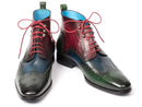 Paul Parkman (FREE Shipping) Wingtip Ankle Boots Three Tone Green Blue Bordeaux (ID