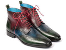 Paul Parkman (FREE Shipping) Wingtip Ankle Boots Three Tone Green Blue Bordeaux (ID
