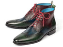 Paul Parkman (FREE Shipping) Wingtip Ankle Boots Three Tone Green Blue Bordeaux (ID