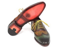 Paul Parkman (FREE Shipping) Wintip Oxfords Green Handpainted Calfskin (ID