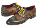 Paul Parkman (FREE Shipping) Wintip Oxfords Green Handpainted Calfskin (ID