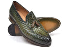 Paul Parkman (FREE Shipping) Woven Leather Tassel Loafers Green  (ID