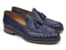 Paul Parkman (FREE Shipping) Woven Leather Tassel Loafers Navy (ID
