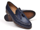 Paul Parkman (FREE Shipping) Woven Leather Tassel Loafers Navy (ID