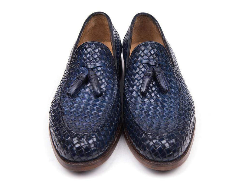 Paul Parkman (FREE Shipping) Woven Leather Tassel Loafers Navy (ID