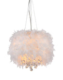 Pendant Lights Pendant Lighting - Iglesias Fluffy White Feathers and Crystal 3-light Pendant HomeRoots