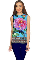 Peony Splash Emily Blue & Pink Floral Dressy Top - Women-Peony Splash-XS-Blue/Pink/Green-JadeMoghul Inc.