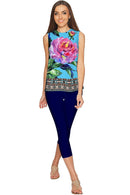 Peony Splash Emily Blue & Pink Floral Dressy Top - Women-Peony Splash-XS-Blue/Pink/Green-JadeMoghul Inc.