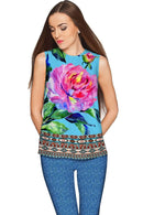 Peony Splash Peony Splash Emily Blue & Pink Floral Dressy Top - Women Emily Sleeveless Top