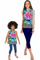 Peony Splash Peony Splash Emily Blue & Pink Floral Dressy Top - Women Emily Sleeveless Top
