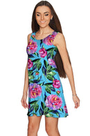 Peony Splash Sanibel Fit and Flare Blue Floral Dress - Women-Peony Splash-XS-Blue/Pink/Green-JadeMoghul Inc.