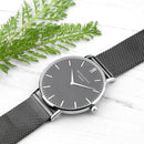 Personalized Gifts For Him Metallic Charcoal Grey Watch With Black Face
