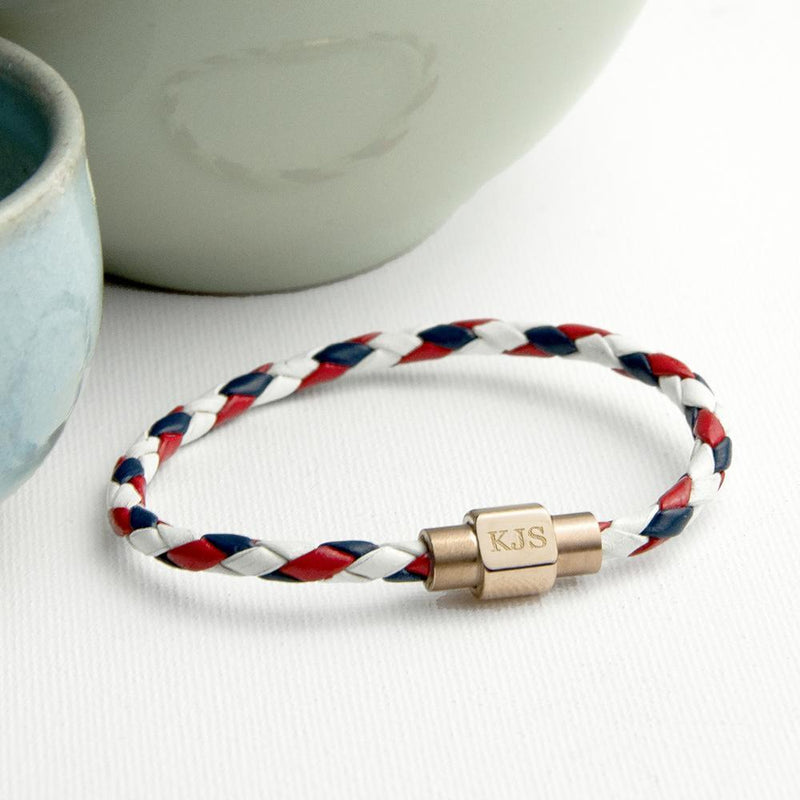 Personalized Gifts For Him Nautical Leather Bracelet With Gold Clasp