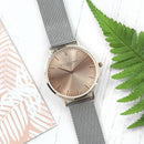 Personalized Watches Metallic Mesh Strap Watch With Rose Gold Dial