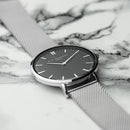Personalized Watches Metallic Mesh Strapped Watch With Black Dial