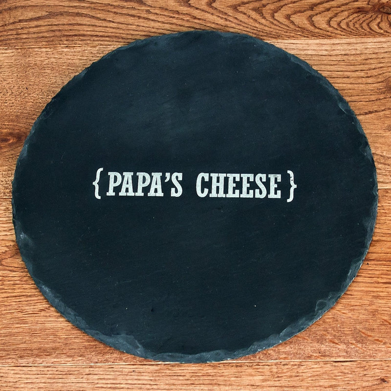 Personalized Cheese Board Name Swirl Brackets Round Slate Cheese Board