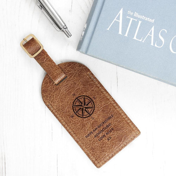 Personalized Luggage Tags Natural Tan Engraved Leather Luggage Tag