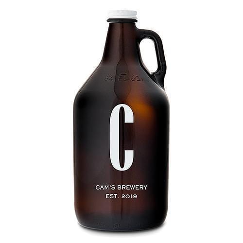 Personalized Amber Glass Beer Growler - Single Monogram Print (Pack of 1)-Personalized Gifts For Men-JadeMoghul Inc.
