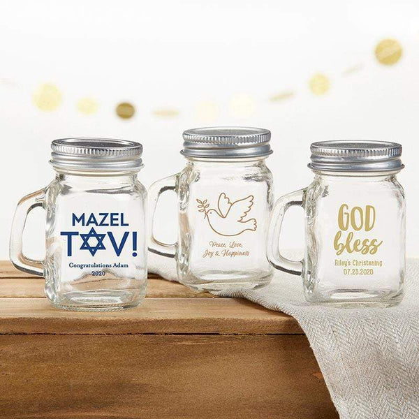 Personalized Coasters Personalized 4 oz. Mini Mason Mug Shot Glass with Lid - Religious Kate Aspen