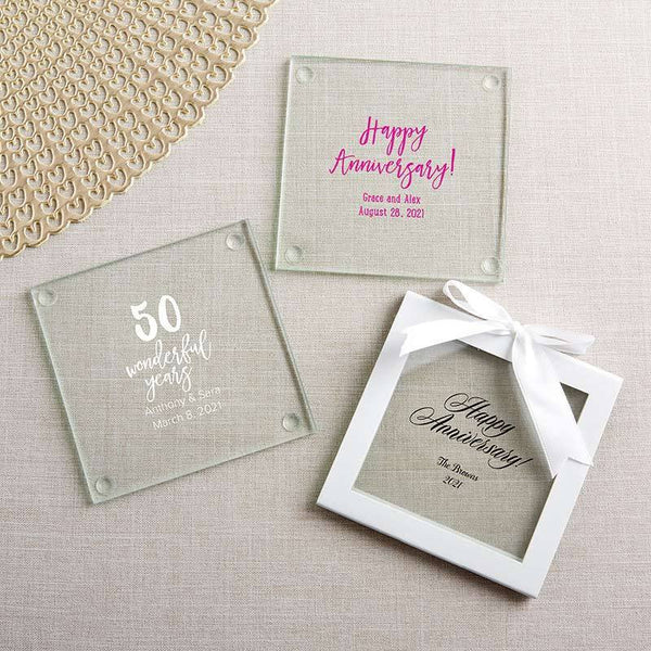 Personalized Coasters Personalized Glass Coaster - Anniversary (Set of 12) Kate Aspen