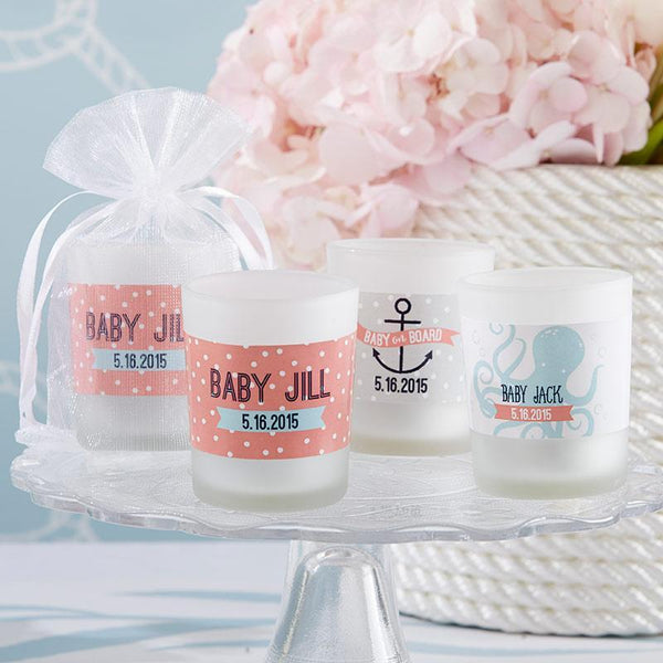 Personalized Frosted Glass Votive - Kate's Nautical Baby Shower Collection(24 Pcs)-Bridal Shower Decorations-JadeMoghul Inc.