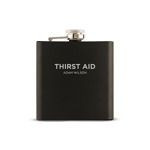 Personalized Gifts For Men Thirst Aid Etched Black Hip Flask (Pack of 1) JM Weddings