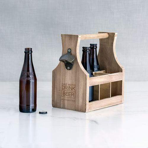 Wood Beer Bottle Caddy with Opener - Save Water Drink Beer (Pack of 1)