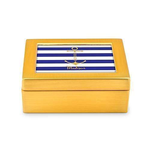 Personalized Gifts for Women Small Modern Personalized Jewelry Box - Anchor on Stripes Print Gold Royal Blue (Pack of 1) JM Weddings