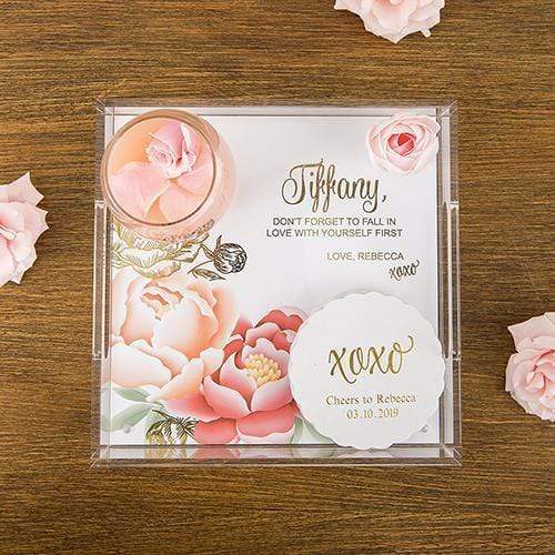 Personalized Gifts for Women Square Acrylic Tray - Modern Floral Foiled Print (Pack of 1) JM Weddings