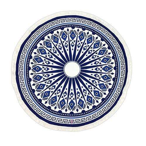 Tribal Print Round Beach Towel - Blue And White (Pack of 1)